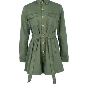 L'AGENCE Olive Green Belted Utility Jacket with Gold Buttons